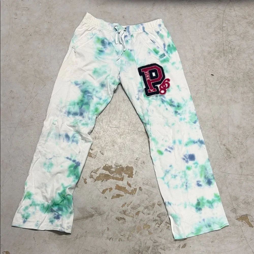 PINK Victoria's Secret XS Green & Blue Tie-Dye Jogger Sweatpants - P Logo